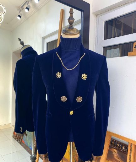 A Reloaded Navy blue Italian velvet “lacasa de Papel” Suit.