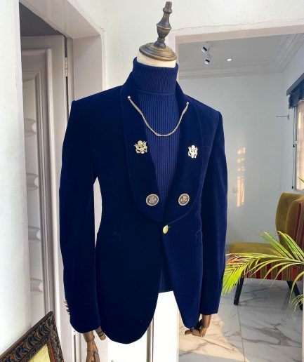 A Reloaded Navy blue Italian velvet “lacasa de Papel” Suit.