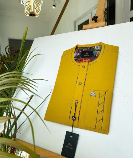 A Mustard Yellow with Swarovski button detailing African Kaftan and sokoto