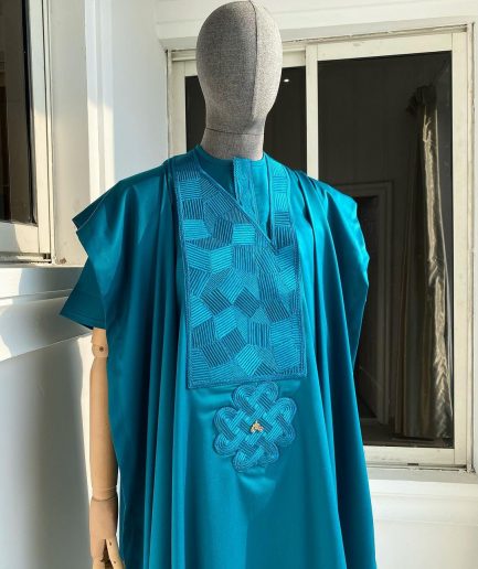 An Emerald Green with a maze line Japanese intersection design African Agbada