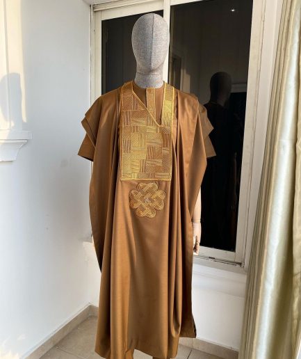 A Coffee Brown with a maze line Japanese intersection design Agbada