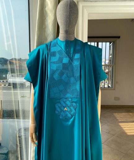 An Emerald Green with a maze line Japanese intersection design African Agbada