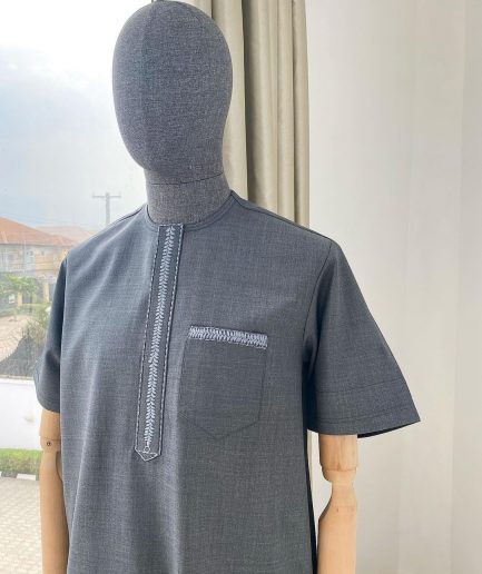 An Irish grey traditional embroidery senator kaftan.