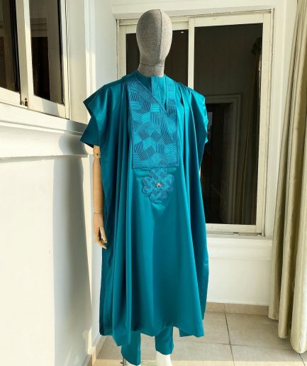 An Emerald Green with a maze line Japanese intersection design African Agbada