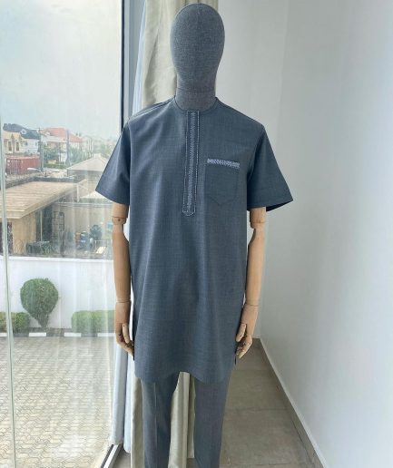 An Irish grey traditional embroidery senator kaftan.