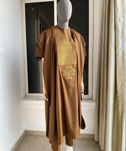 A Coffee Brown with a maze line Japanese intersection design Agbada