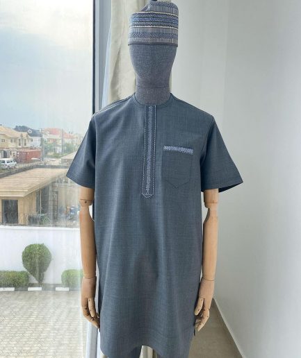 An Irish grey traditional embroidery senator kaftan.