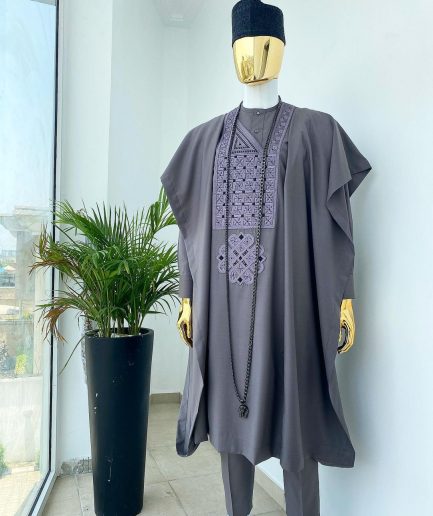 A Space grey with black and Grey dotted embroidery design Agbada