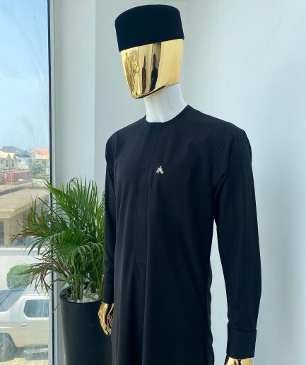 A monochrome Charcoal Black long senator kaftan