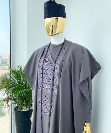 A Space grey with black and Grey dotted embroidery design Agbada
