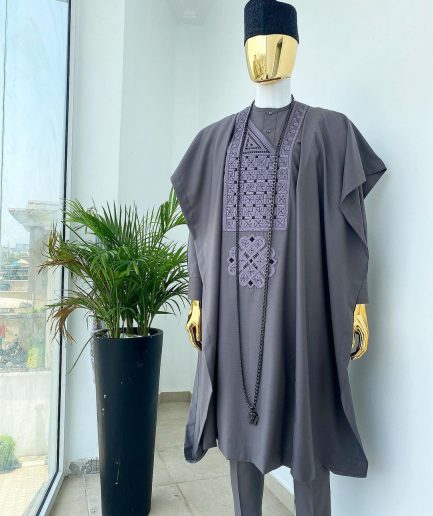 A Space grey with black and Grey dotted embroidery design Agbada