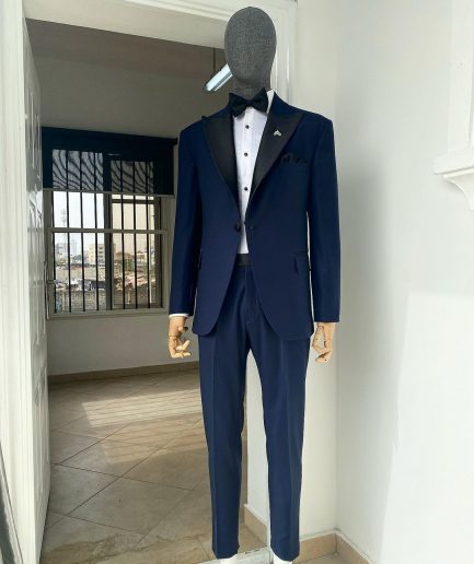 A “Classic” Navy Blue Peak Lapel Tuxedo Suit