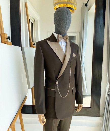 A Bespoke reloaded brown “Arthur Richards” tuxedo 3-lapel suit