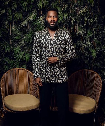 A Charcoal Black, insect element, metallic jacquard shawl lapel wrap suit