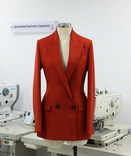 A Rust Orange Peak Lapel, Double-Breasted Jacket.