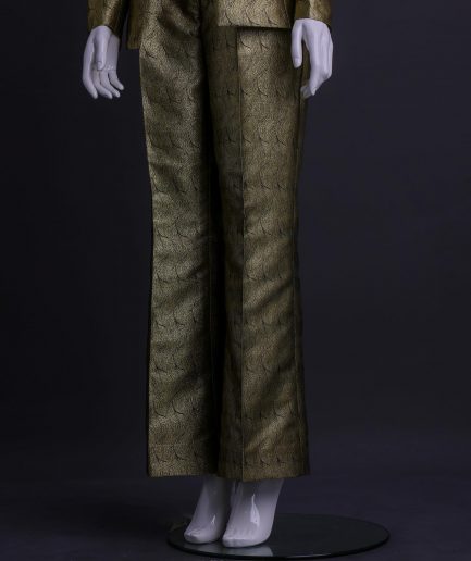 An Extended Notch Lapel, Spiral Gold Metallic Jacquard Suit.