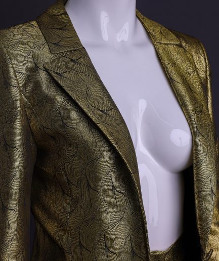 An Extended Notch Lapel, Spiral Gold Metallic Jacquard Suit.