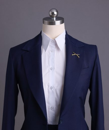 A Navy Blue, dotted pattern, nobility wool blend, business-wide notch lapel suit