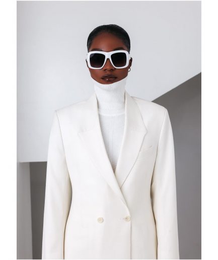 An Ivory White, Closed Notch Double-Breasted Suit