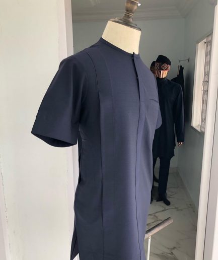 Light Blue Tiny Flap Short Sleeve African Kaftan