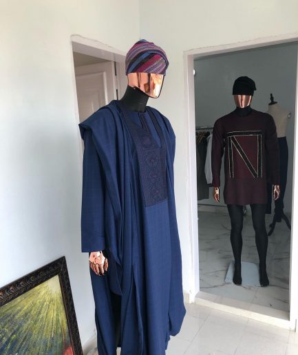 A Navy Blue with connected embroidery Agbada