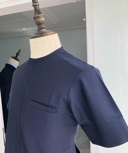 Light Blue Tiny Flap Short Sleeve African Kaftan