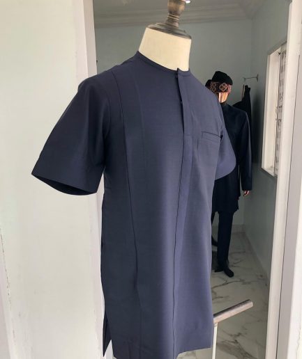 Light Blue Tiny Flap Short Sleeve African Kaftan