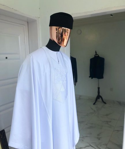 A White Dotted White Embroidery Agbada