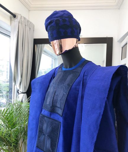 A Royal Blue Embroidery with Swarovski stones Aso Oke Agbada