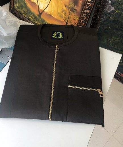 A Coffee Brown and Front Gold Metal Zipline African senator Kaftan