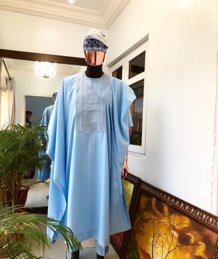 A Light Blue Connected With Embroidery Agbada