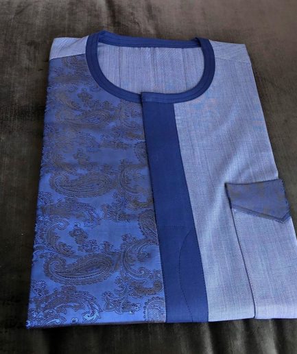 A Mixed Color navy blue Button Flap Kaftan With Blue Paisley Detailing