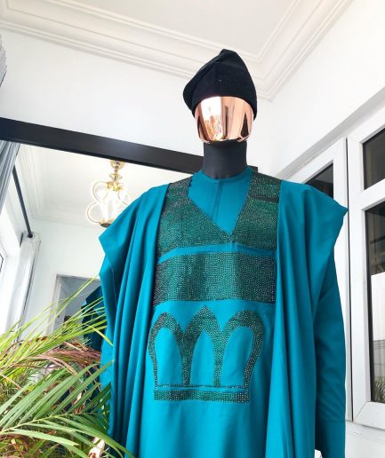 An Emerald Green Agbada with Swarovski Stone Embroidery