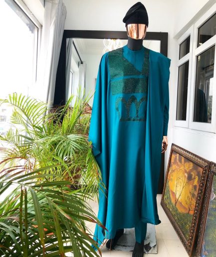An Emerald Green Agbada with Swarovski Stone Embroidery