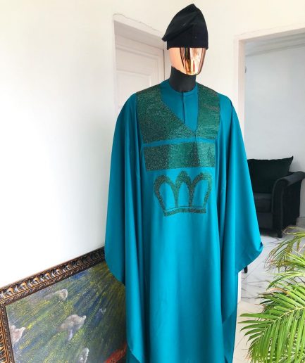 An Emerald Green Agbada with Swarovski Stone Embroidery