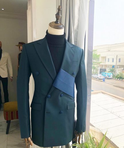 A Sacramento Green “Oranmiyan“ Double Breasted Peak Lapel Suit