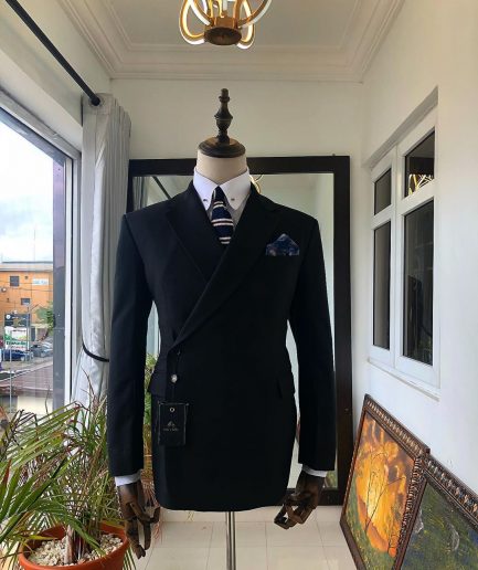 A Charcoal Black “Herd Immunity” Wrap Single Button Breasted Suit