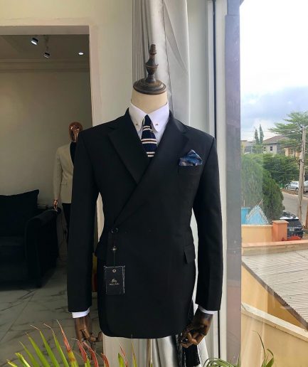 A Charcoal Black “Herd Immunity” Wrap Single Button Breasted Suit