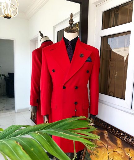 A Tomato Red “Battle Of Dahomey” Notch Lapel Trench Suit