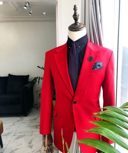 A Tomato Red “Battle Of Dahomey” Notch Lapel Trench Suit