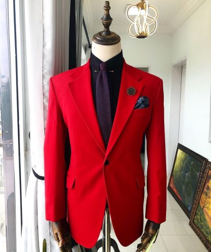 A Tomato Red “Battle Of Dahomey” Notch Lapel Trench Suit