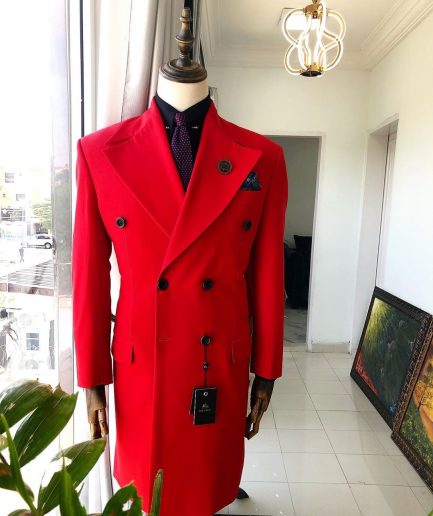 A Tomato Red “Battle Of Dahomey” Notch Lapel Trench Suit