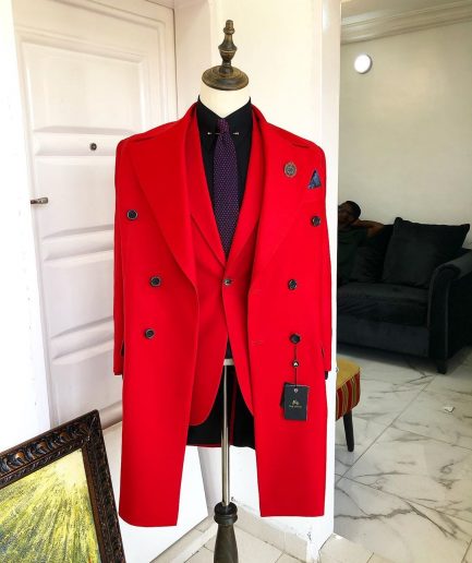A Tomato Red “Battle Of Dahomey” Notch Lapel Trench Suit