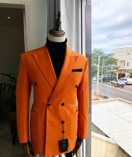 An “Orange” Peak Lapel, Hand knitted, double-breasted Peak Lapel suit