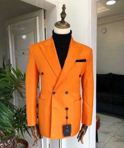 An “Orange” Peak Lapel, Hand knitted, double-breasted Peak Lapel suit