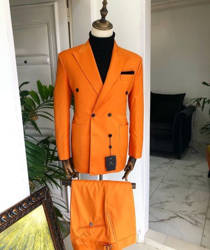 An “Orange” Peak Lapel, Hand knitted, double-breasted Peak Lapel suit