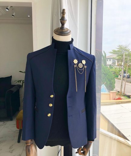 A Navy Blue reloaded Chinese Tuxedo “ 7th Battalion” Suit