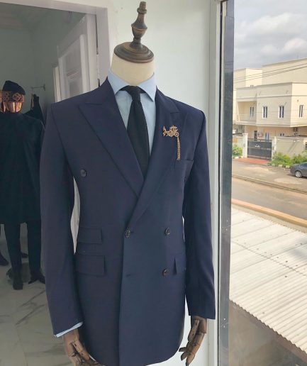 A Navy Blue Peak lapel double-breasted Suit With Gold Detailing