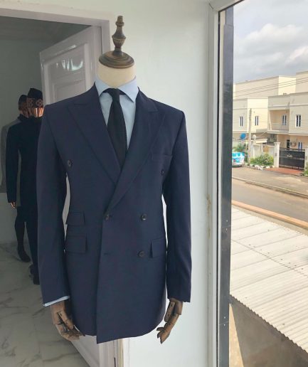 A Navy Blue Peak lapel double-breasted Suit With Gold Detailing