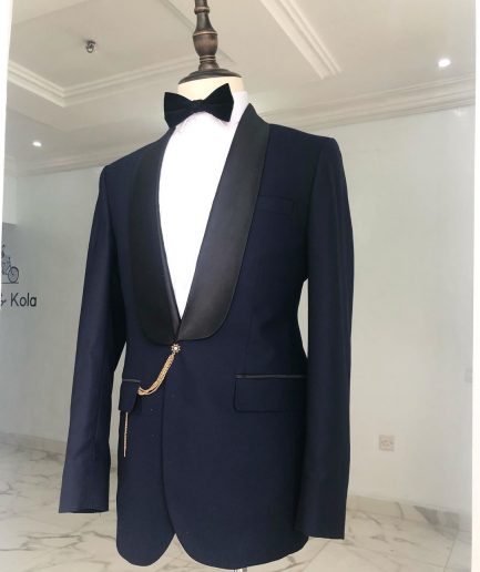 Jorgecarli Fabric, Navy Blue Mens one Button Tuxedo Suit